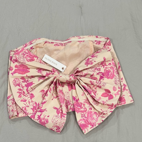 Blush Pink Printed Bow Strapless Crop Top - Picture 6 of 7